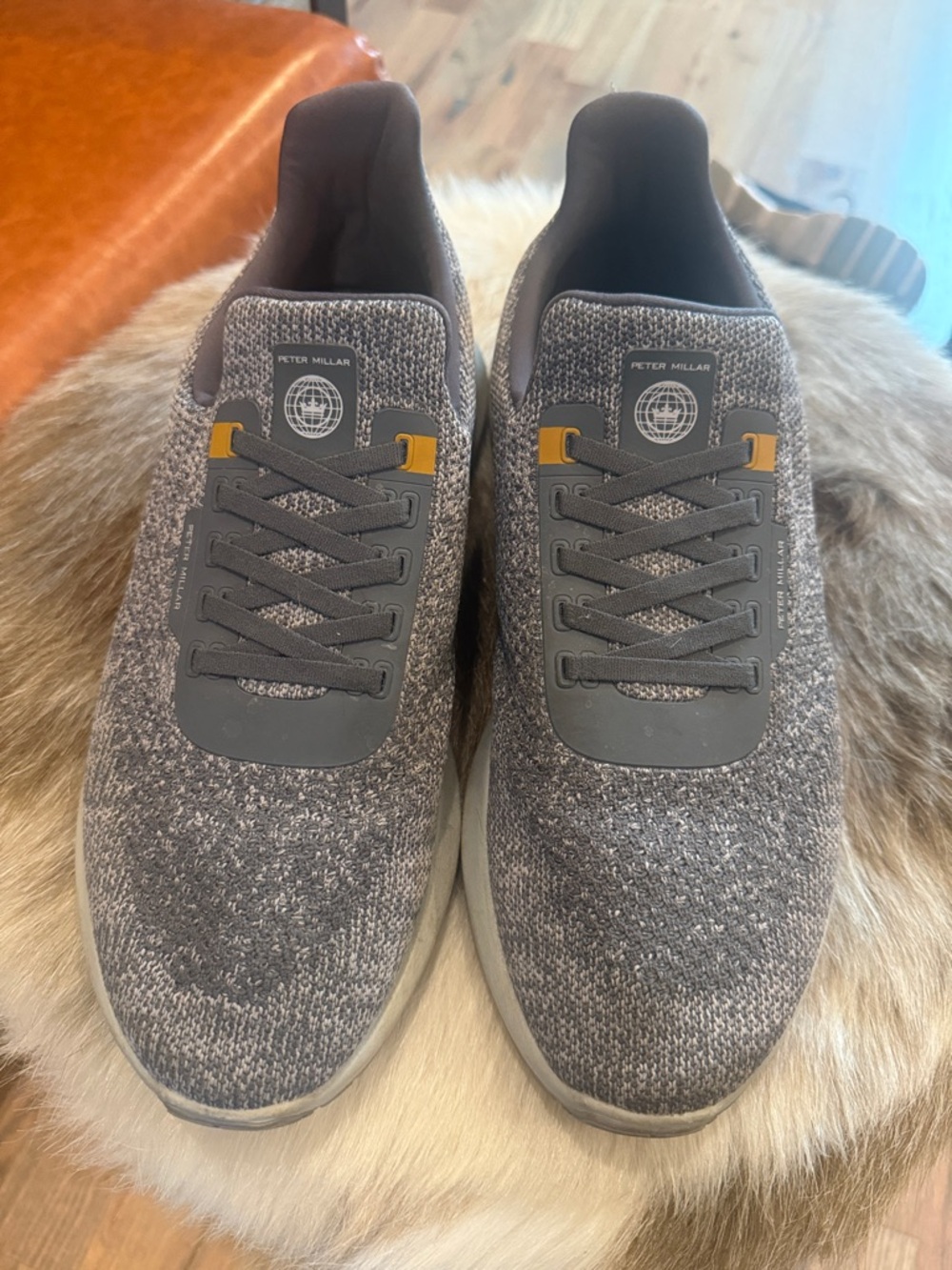 Peter Millar Gray Knit Sneakers with Mustard Accents